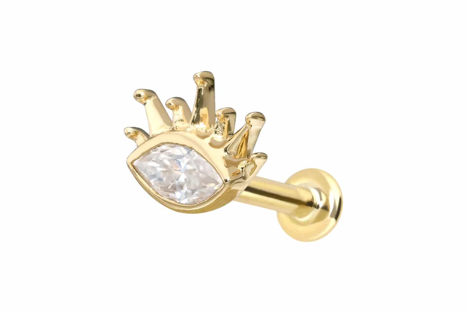 14 Karat Gold Labret Piercing mit Push Fit MOISSANIT-OVAL + SONNENSTRAHLEN